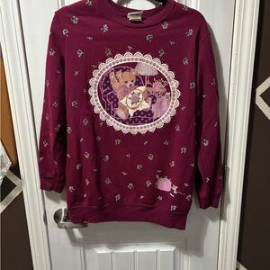 Vintage Burgundy Sweatshirt with Bear Embroidery
